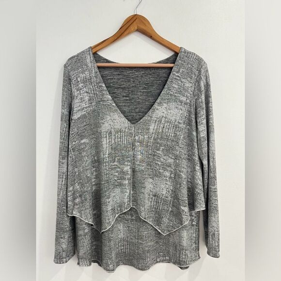 Soft Surroundings Silver Metallic Layered Long Sleeve Blouse. Size Medium - Picture 1 of 11